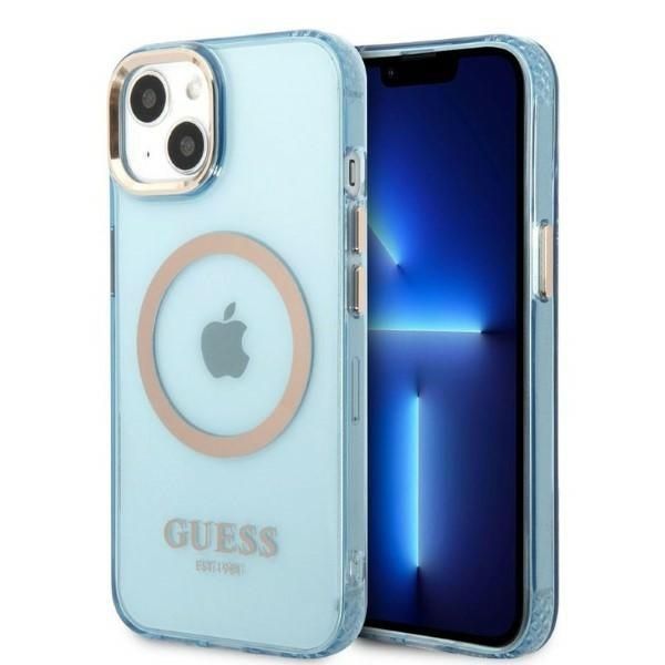Etui Guess Gold Outline Translucent MagSafe do iPhone 13/14/15 Blue