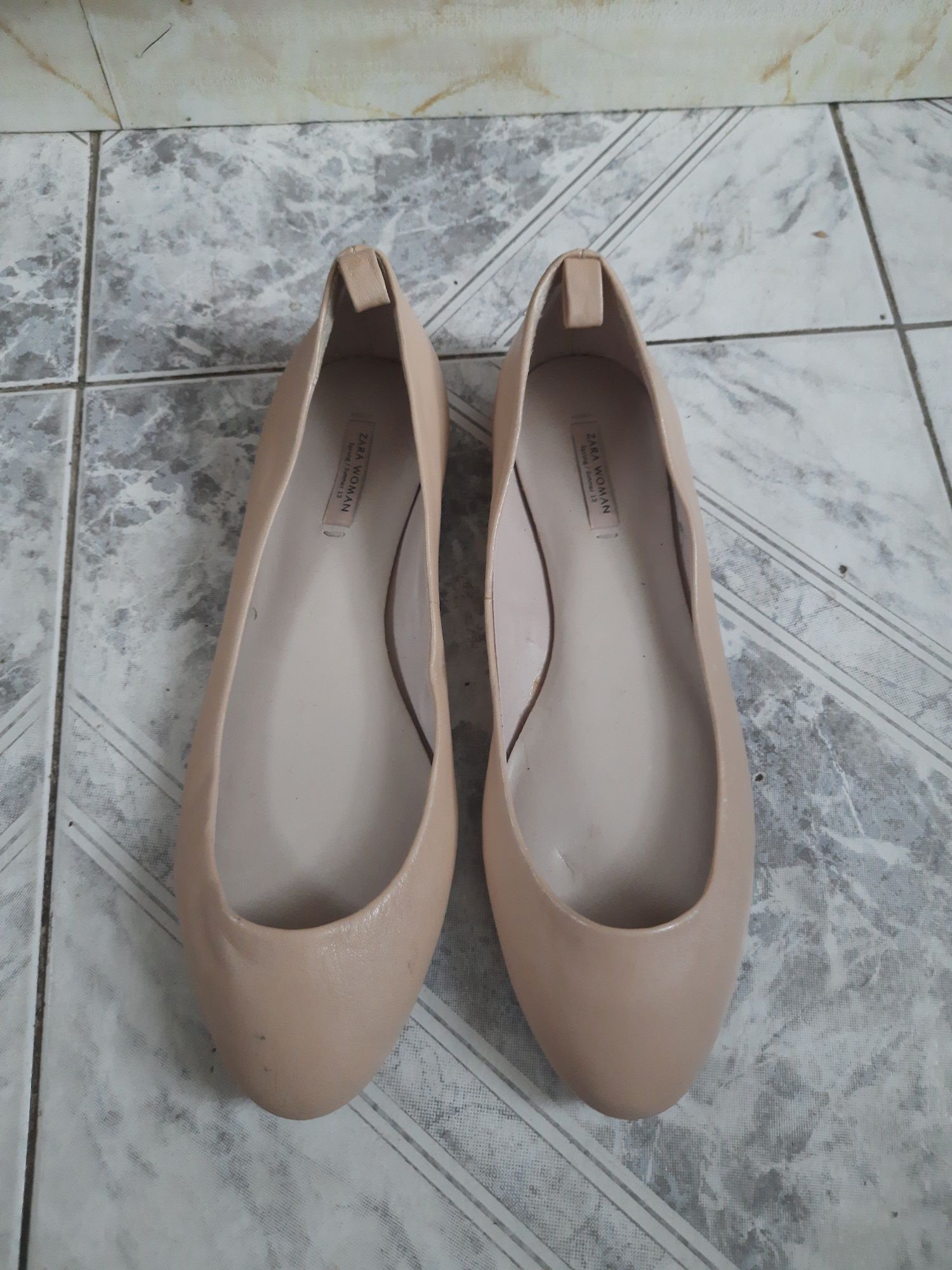 ZARA WOMAN beżowe skórzane baleriny 38