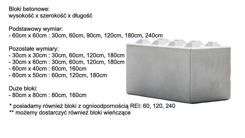 Lego bloki betonowe klocki mur zasieki bloczek zapora ściana 60 - 240