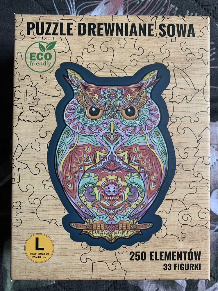 Puzzle drewniane Sowa 250 elementów 33 figurki rozmiar L