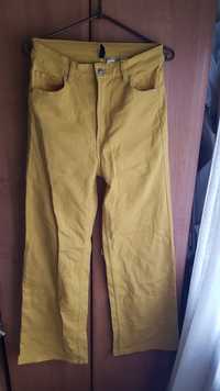 Żółte długie szerokie jeansowe spodnie z wysokim stanem H&M 36