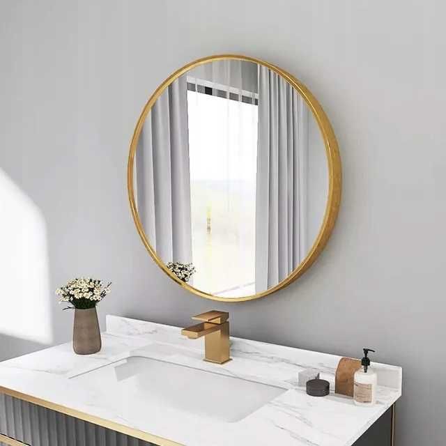 LUSTRO OKRĄGŁE Ścienne Łazienkowe W Złotej Metalowej RAMIE 40 CM