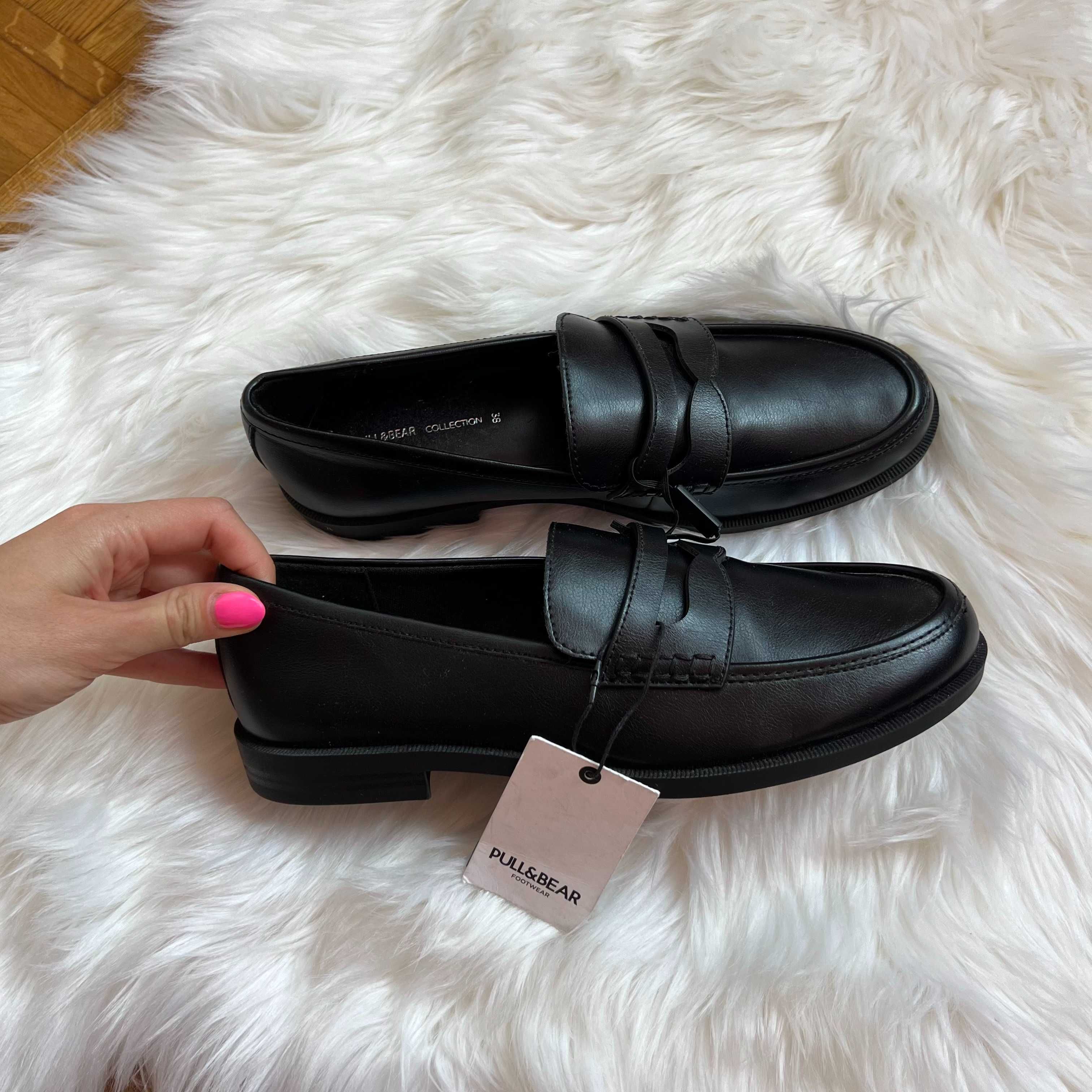 nowe mokasyny półbuty wsuwane loafersy czare eleganckie damskie 38