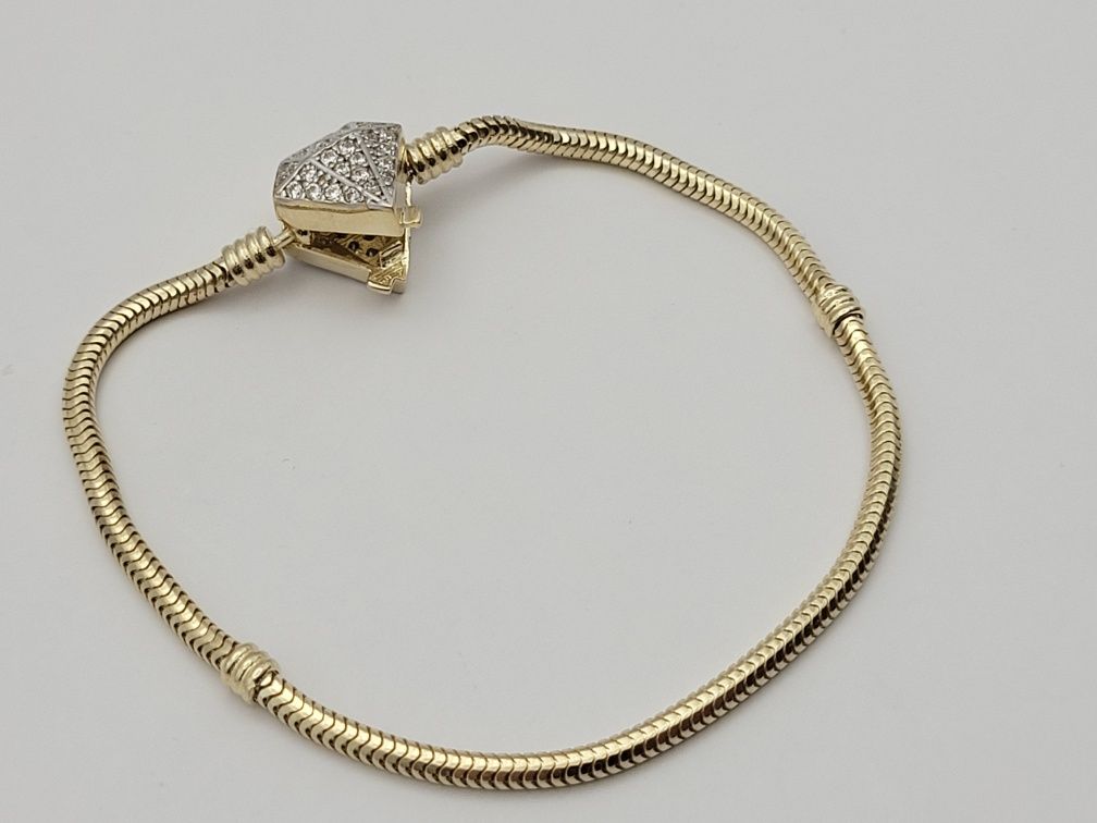 Nowa Złota bransoletka złoto próby 585, charmsy diament cyrkonie