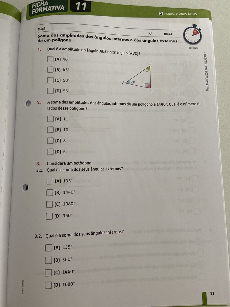 Caderno de exercícios de avaliação