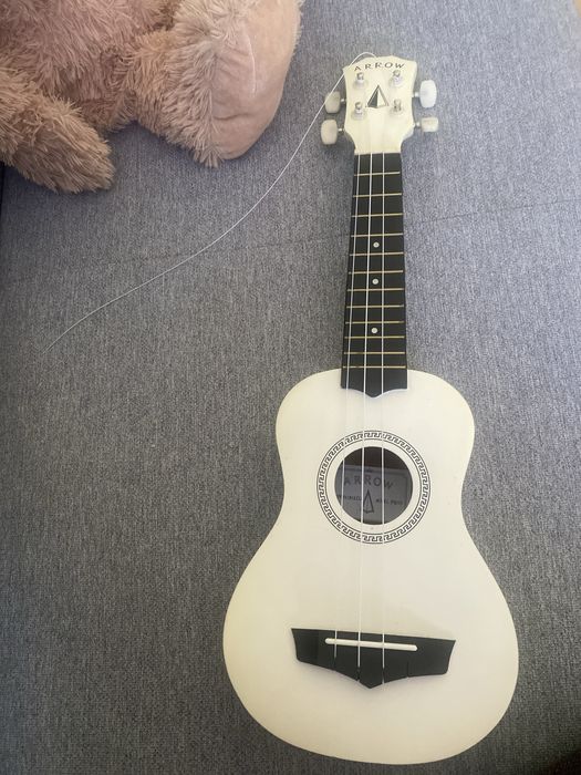 Ukulele z pokrowcem i kapodasterem