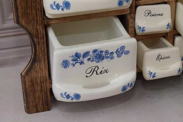 Wisząca Szafka na Przyprawy - Przyprawnik - Porcelana + Drewno