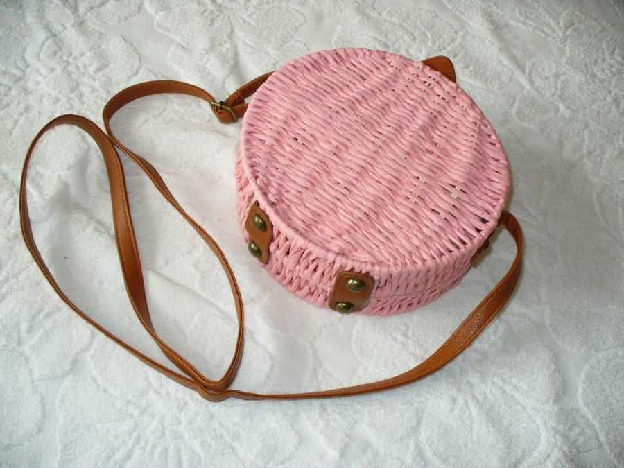 %_torebka / koszyczek_okrągła_boho na lato - RÓŻOWA