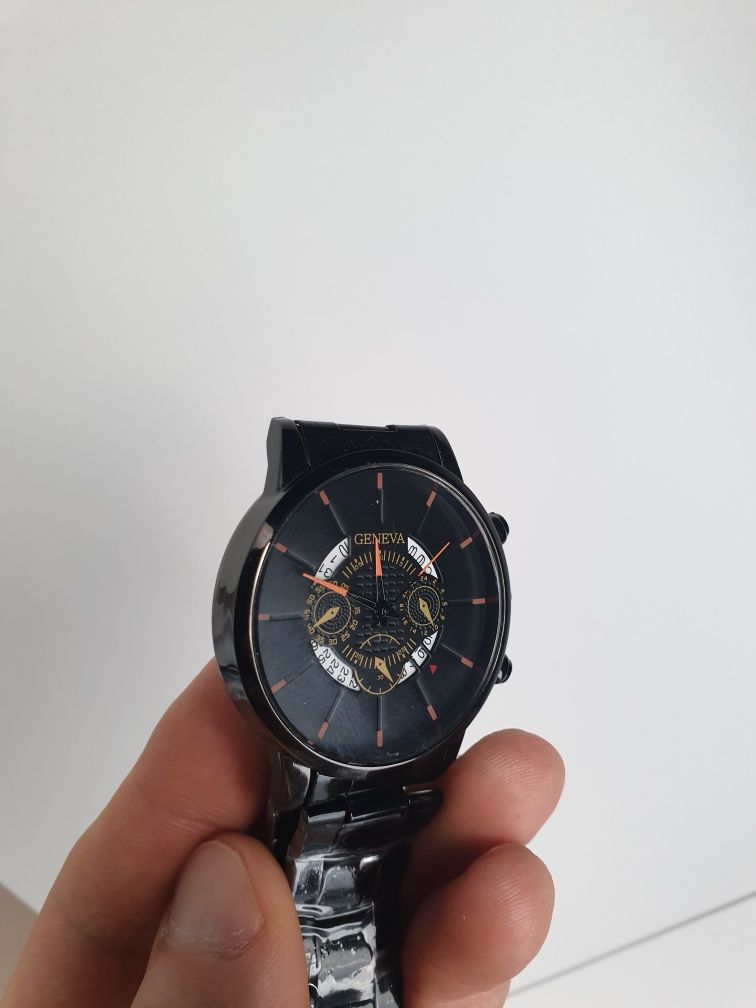 Zegarek męski bransoleta czarny Geneva klasyczny smartwatch analogowy