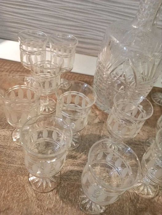 Графин хрустальный с рюмками, рог хрустальный СССР