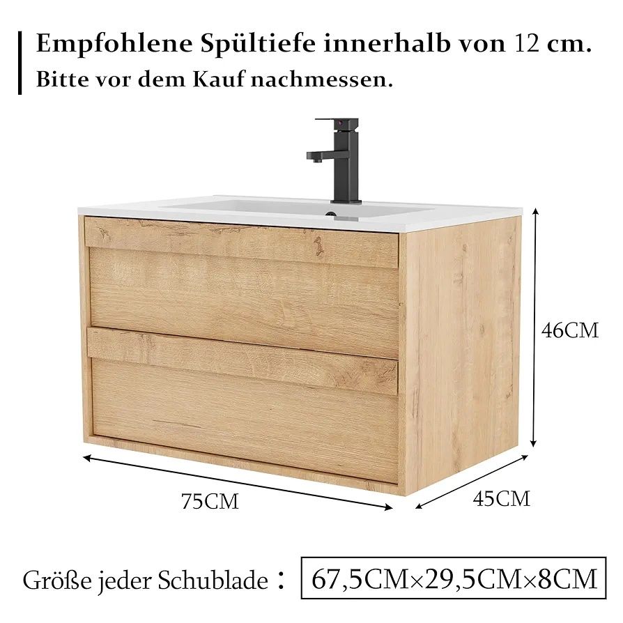 Szafka pod umywalkę wisząca  75 cm