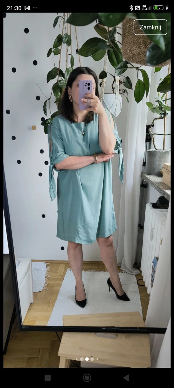 Xl/xxl miętowa szałwiowa pastelowa krótka sukienka mini midi krótki rę
