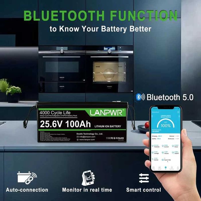 Акумулятор LanPWR LiFePO4 24V/100AH BMS, Bluetooth літій-заліз-фосфатн