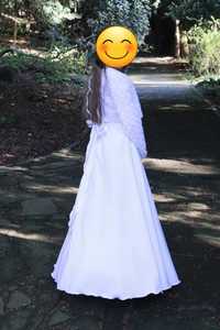 Śliczna sukienka komunijna, bolerko, wianuszek 134cm-140 cm