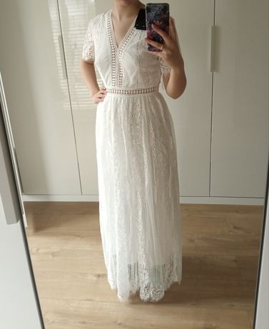 Romantyczna biała sukienka S NOWA