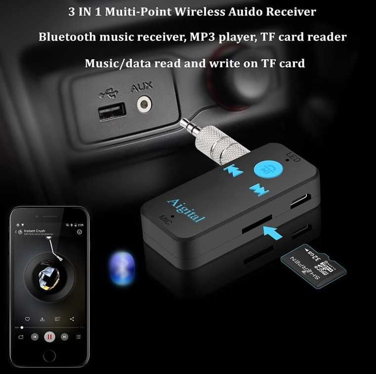 Aigital Odbiornik muzyczny Adapter Bluetooth Transmiter samochodowy