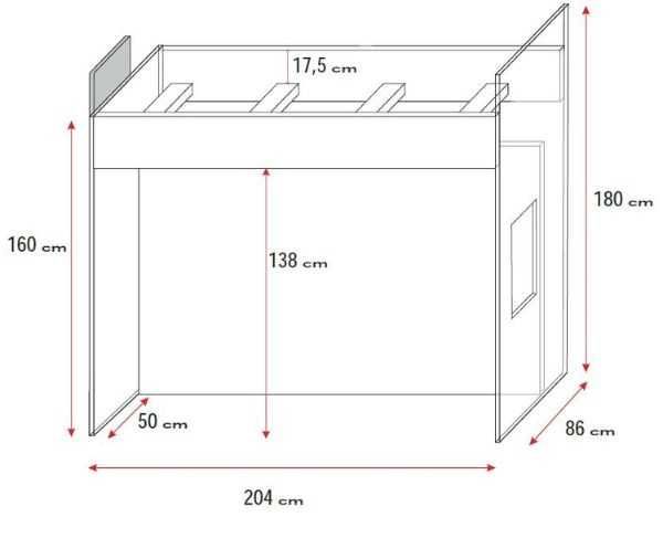 Łóżko piętrowe Raj 4 z biurkiem / meblościanka