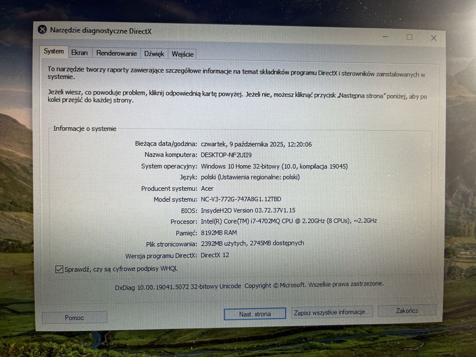 Laptop Acer 17,3 cala 120GB SSD+1TB HDD