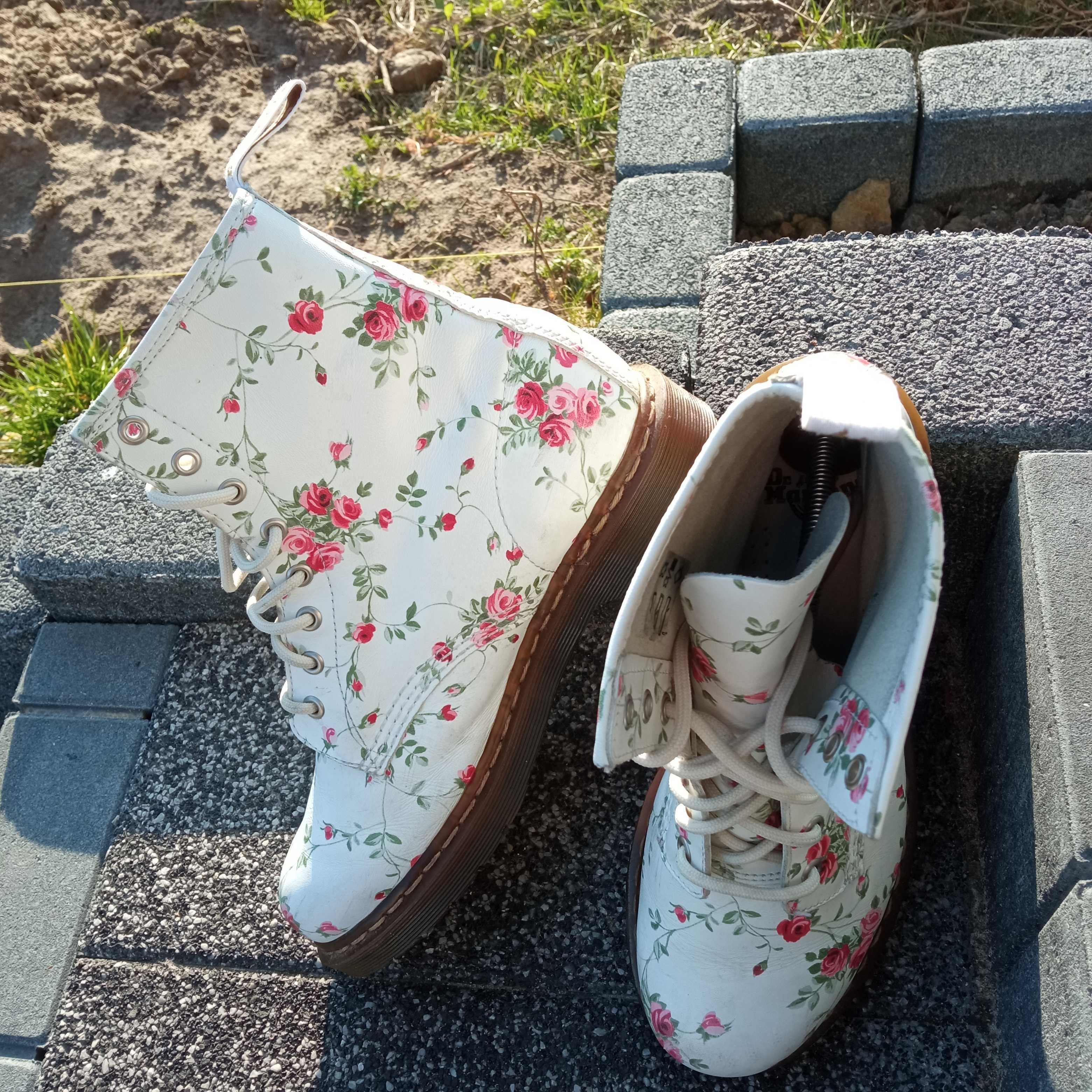 Buty Dr. Martens 1460 Białe + Róże Glany / Trapery Rozmiar 40