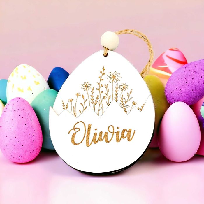 Zawieszka drewniana do koszyczka JAJKO WIELKANOC Imię grawer PREMIUM