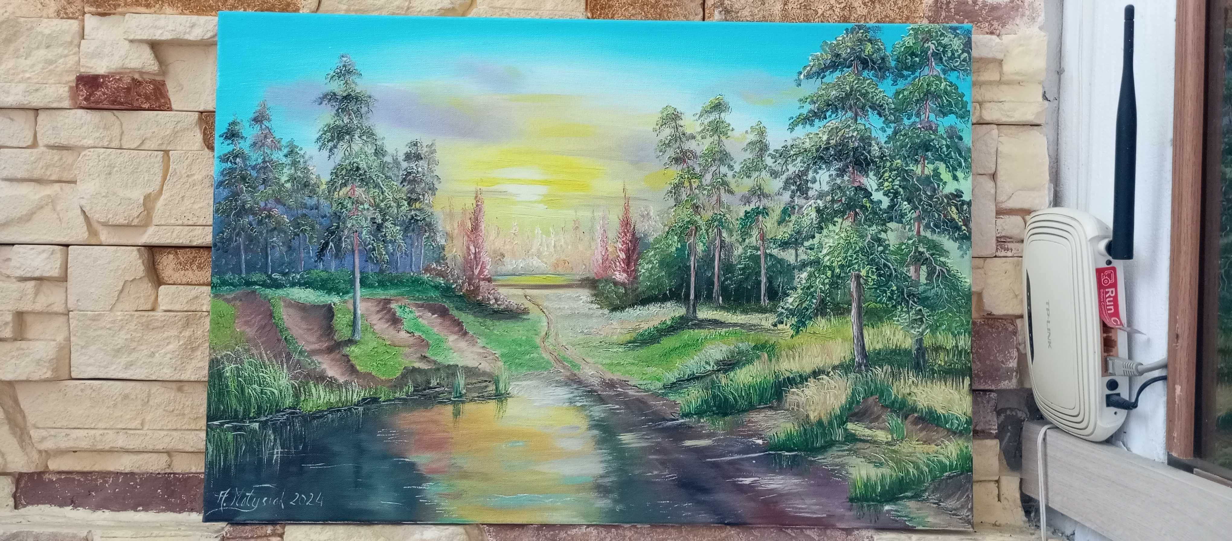 Obraz olejny 70x50,, Mazurski zachód"