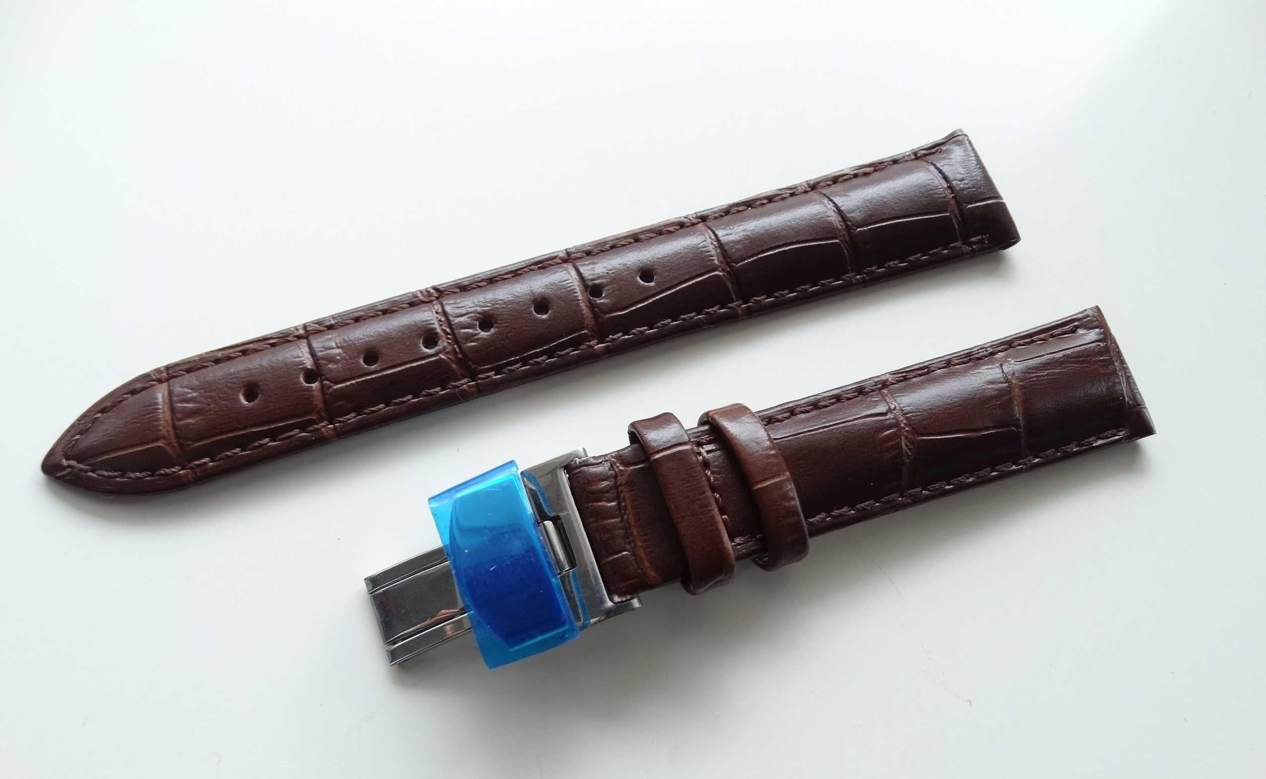 Pasek do zegarka z zapięciem motylkowym 20mm brązowy skórzany