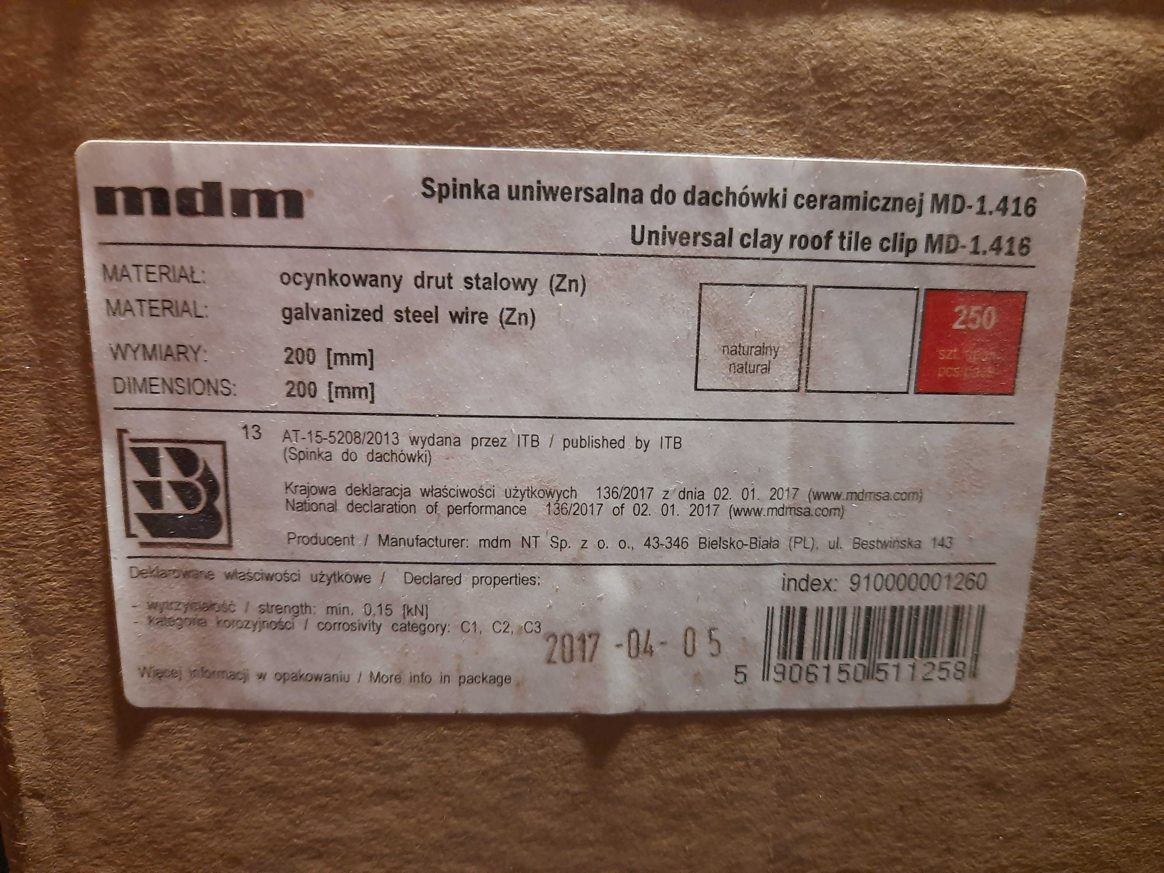 Spinka do dachówki ceramicznej MD-1.416