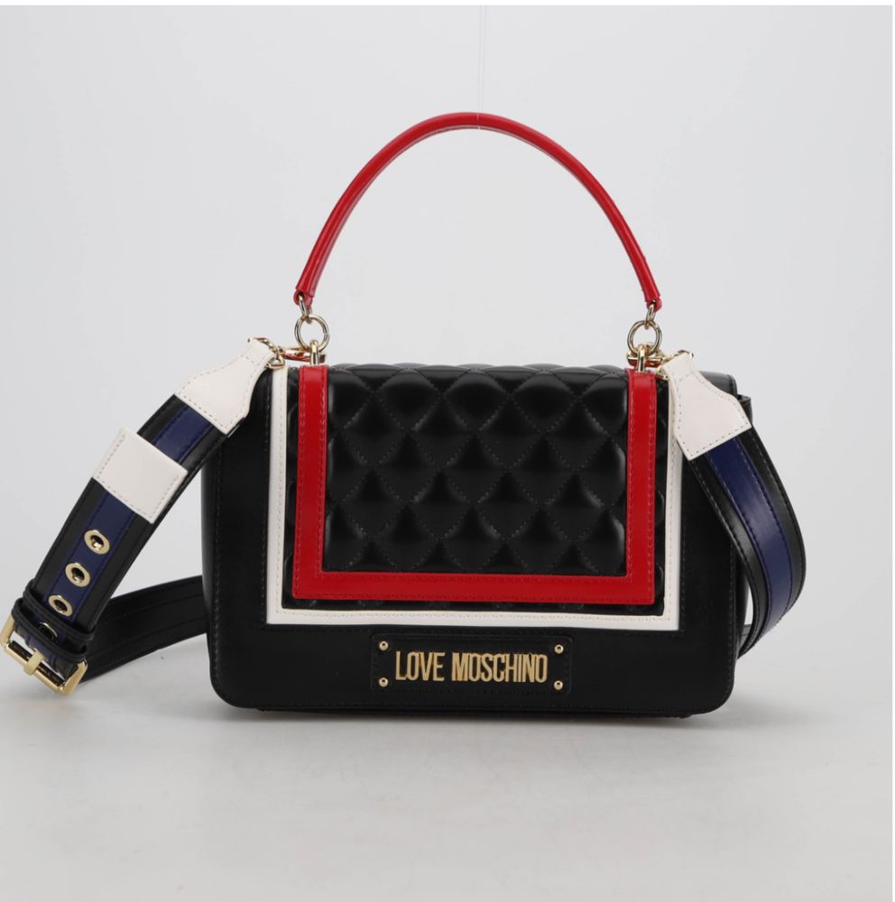 Bolsa em pele, cor preto e vermelho, Moschino