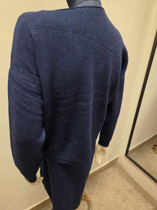 Damski Komplet Swetrowy Sukienka + Sweter Granatowy   S M
