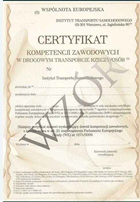 Certyfikat kompetencji Do licencji