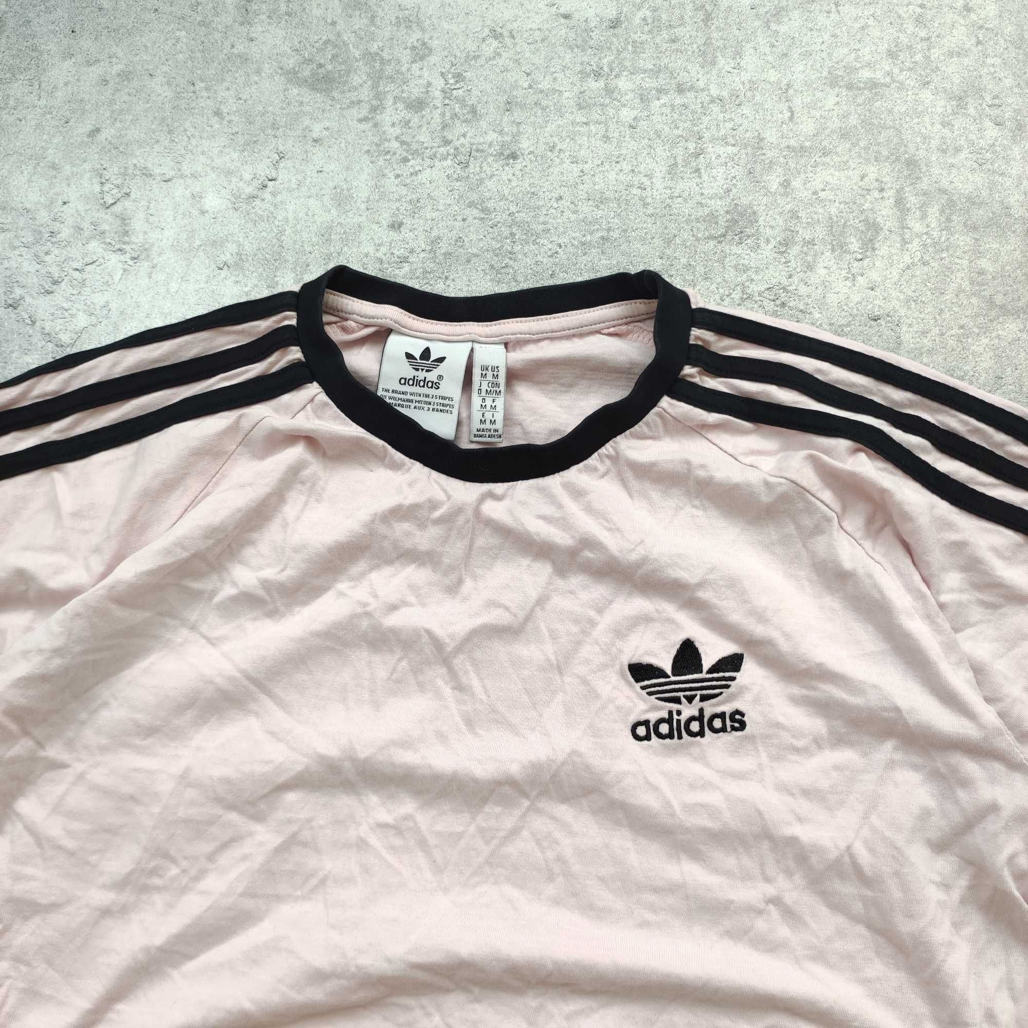MĘSKA Koszulka Bawełna Pudrowy Róż PREMIUM Haft Logo 3 Paski Adidas