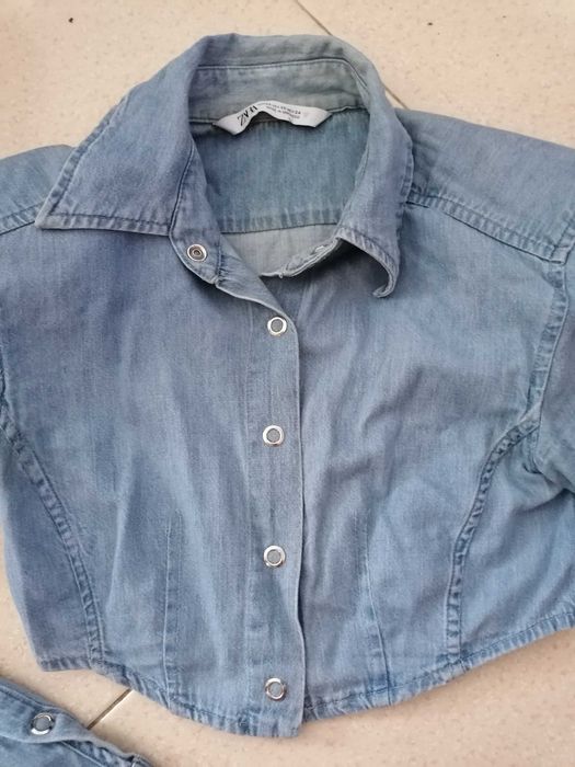 Camisa de ganga curta, da Zara, tamanho Xs