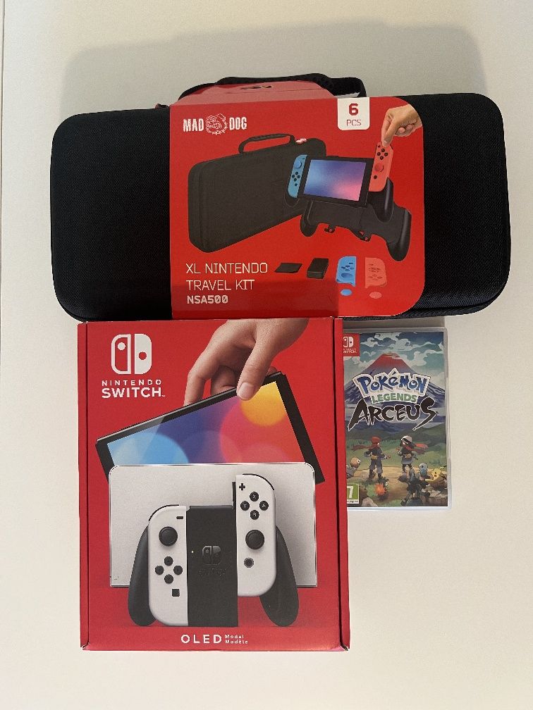 Nintendo Switch OLED Biały + Pokemon Arceus + Torba | Jak nowa