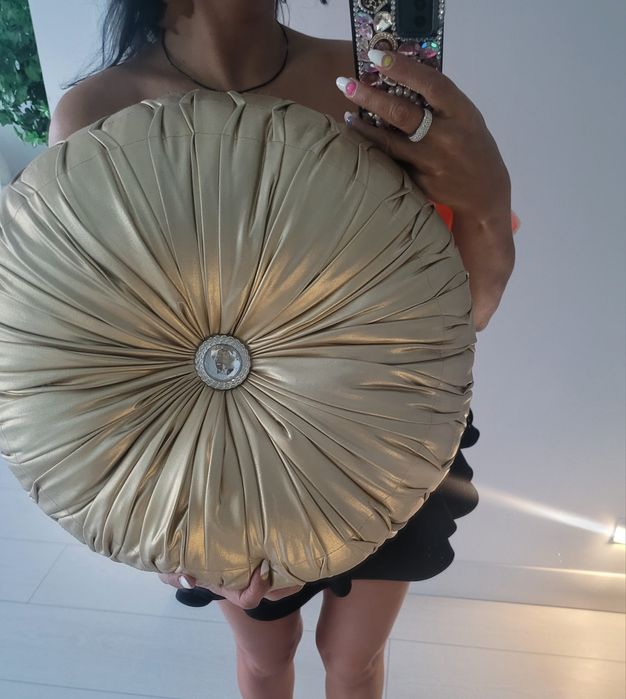 Poduszka złota marszczenia okrągła kryształek wygodna