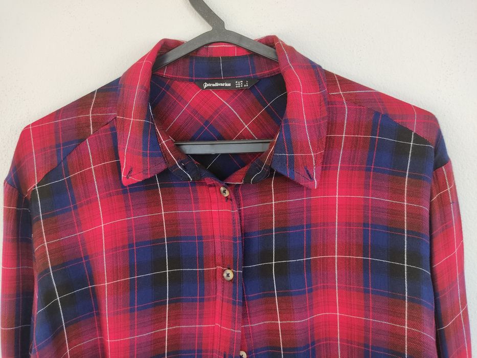 Camisa básica xadrez vermelho e azul marinho, L
