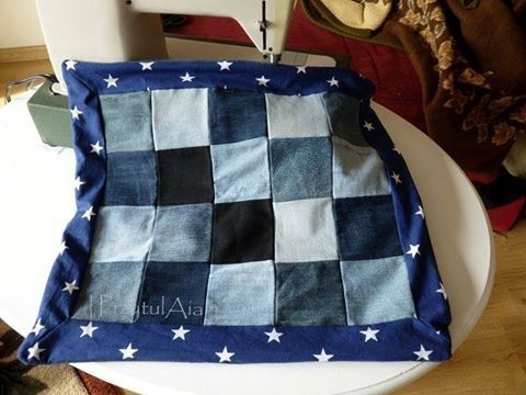 Patchwork poszewka pokrowiec dżinsowy jeans poduszka