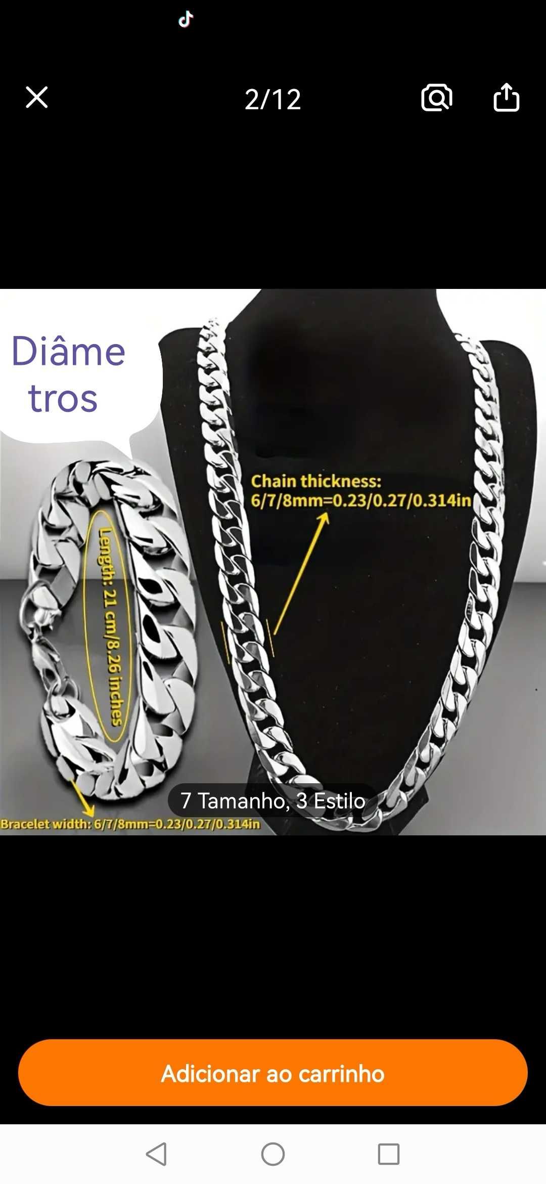 Pulseira + fio em aço para homem