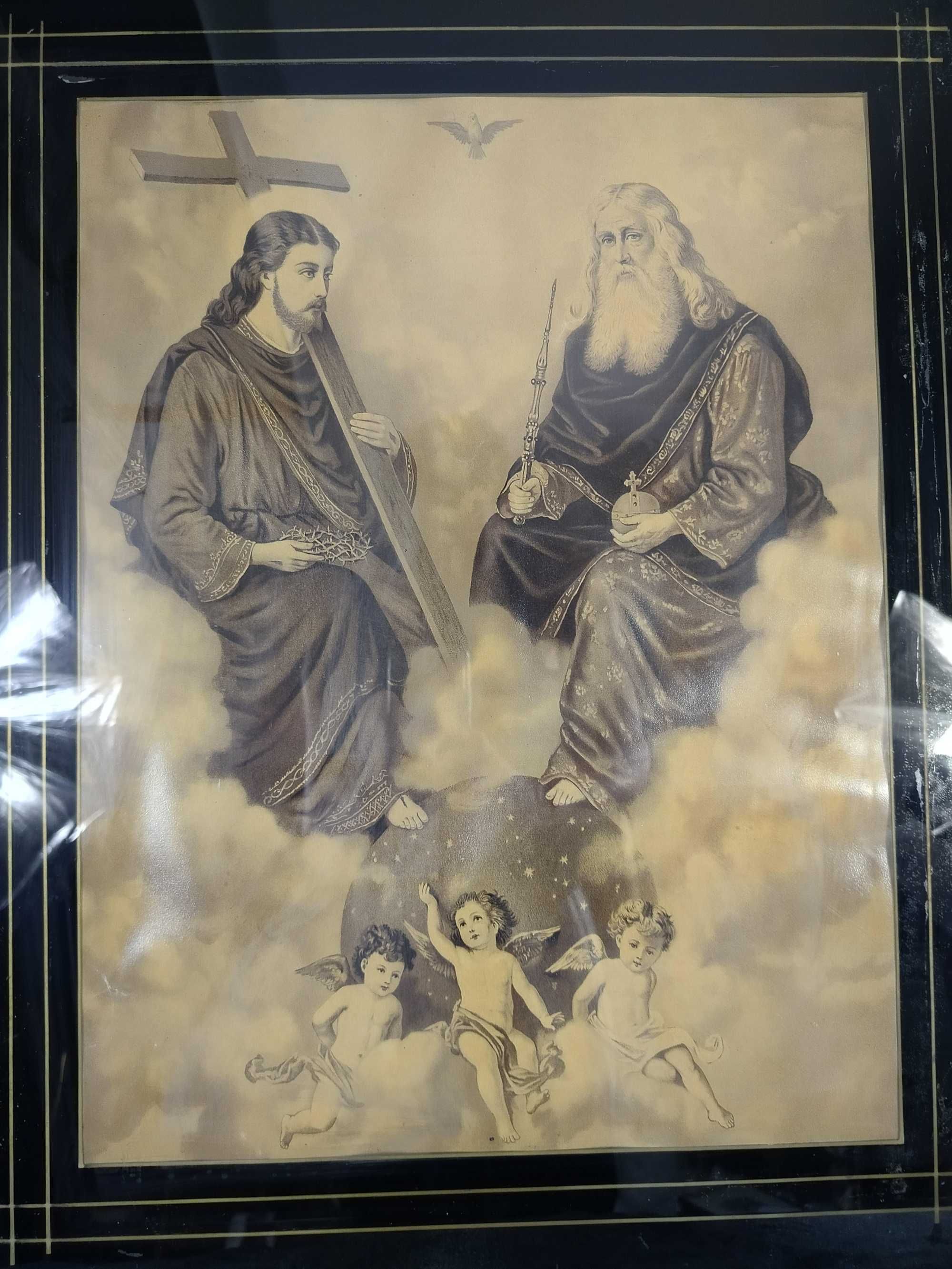 Trójca święta stary oleodruk sepia obraz OS1012