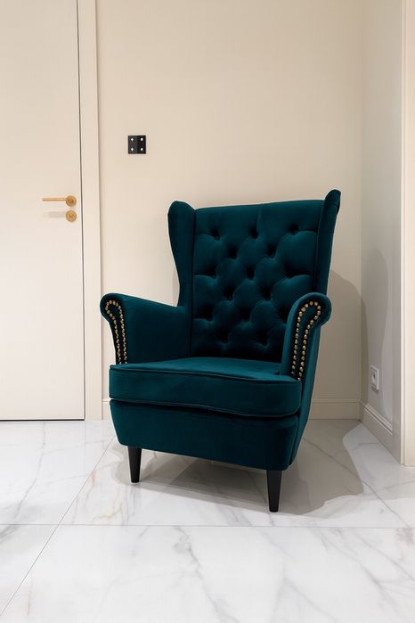 Fotel Uszak stylowy fotel Glamour pikowany Tkaniny do wyboru