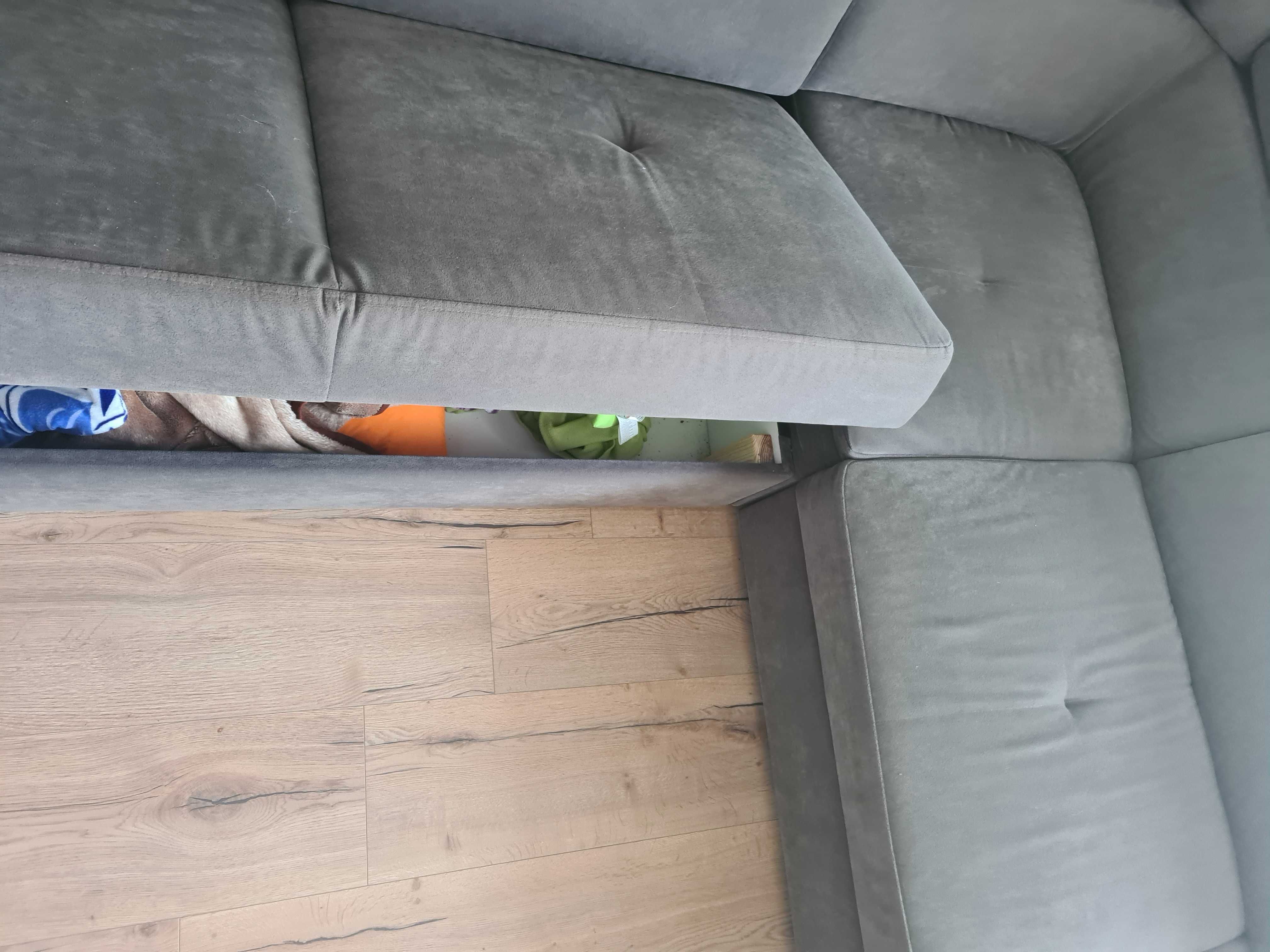 Narożnik DUŻY sofa kanapa 285x285 szary SCHOWEK regulowane zagłówki