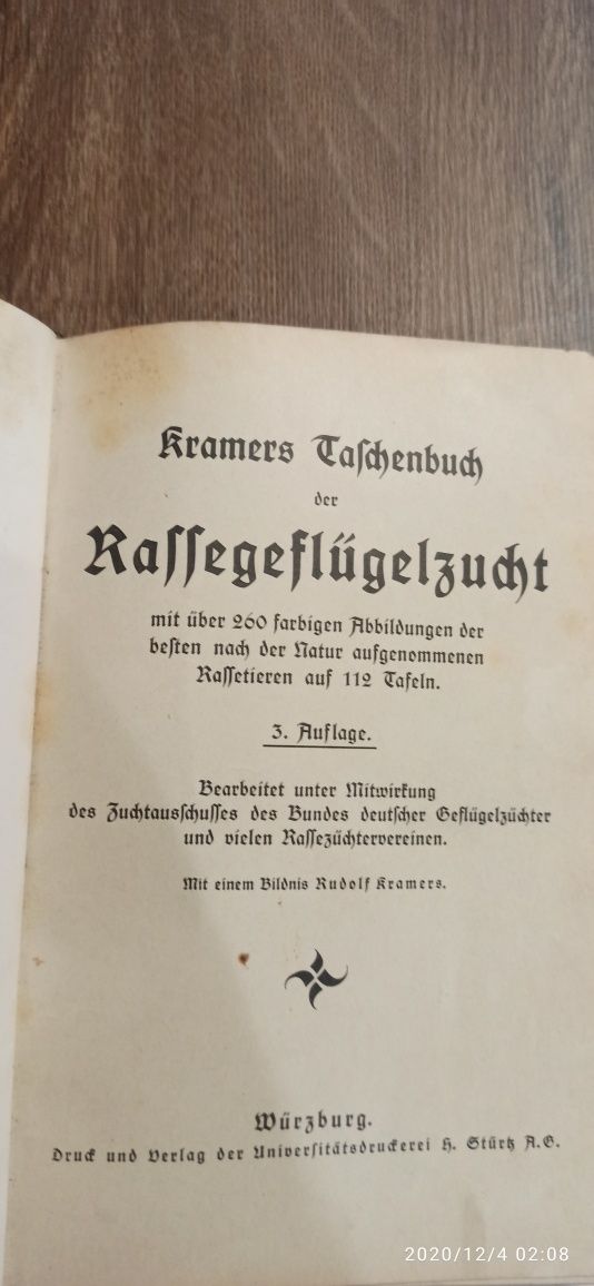 Książka kramers taschenbuch der rassegeflügelzucht 1926