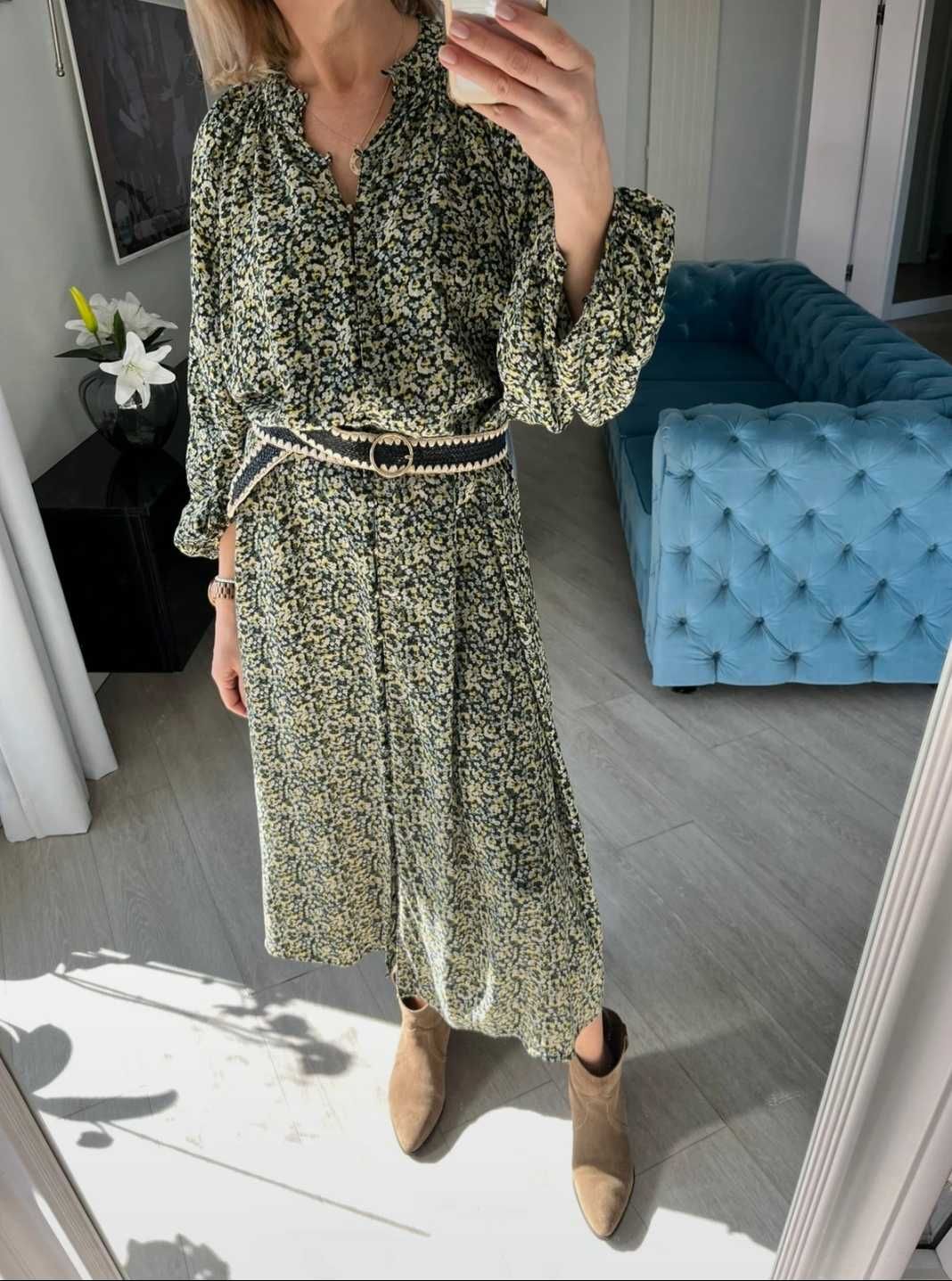 H&M długa maxi luźna oversize sukienka w kwiaty L/XL
