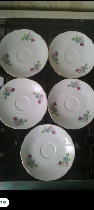 Новый антикварный чешский сервиз на 6 персон, костяной фарфор, деколь