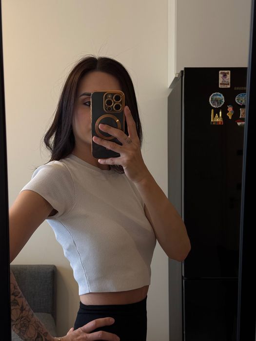 Biała bluzka z krótkim rękawem ZARA XS bawełna