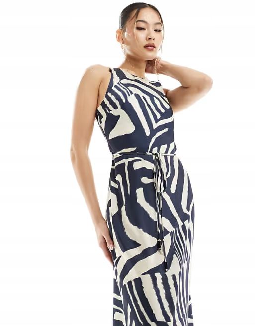 River Island 44 Xxl Wzorzysta Sukienka Zebra Print Bias Midi D1324