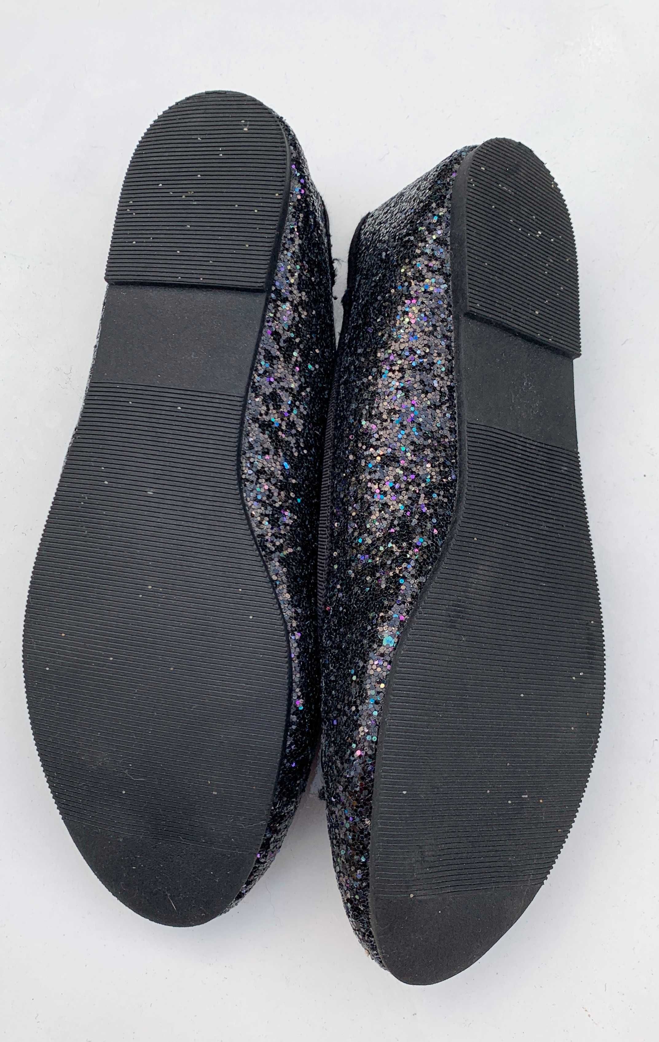 Balerinki H&M Brokatowe Czarne 36 Nowe Kokardki 23,5 cm