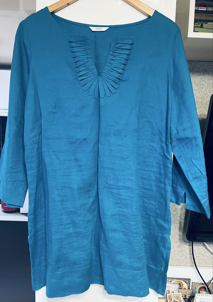 Продам льняную тунику бирюзового цвета Marks&Spenser,р-р52,цена 400