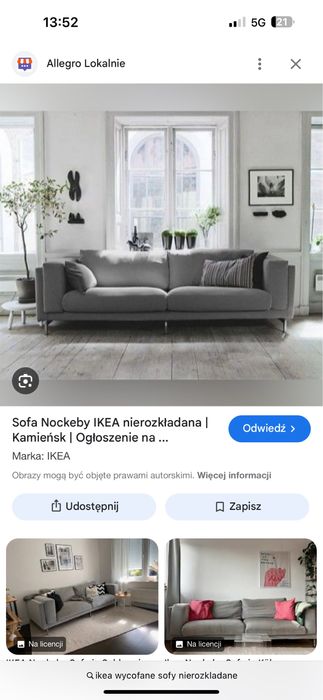Ikea Sofa nierozkladana plus pufa