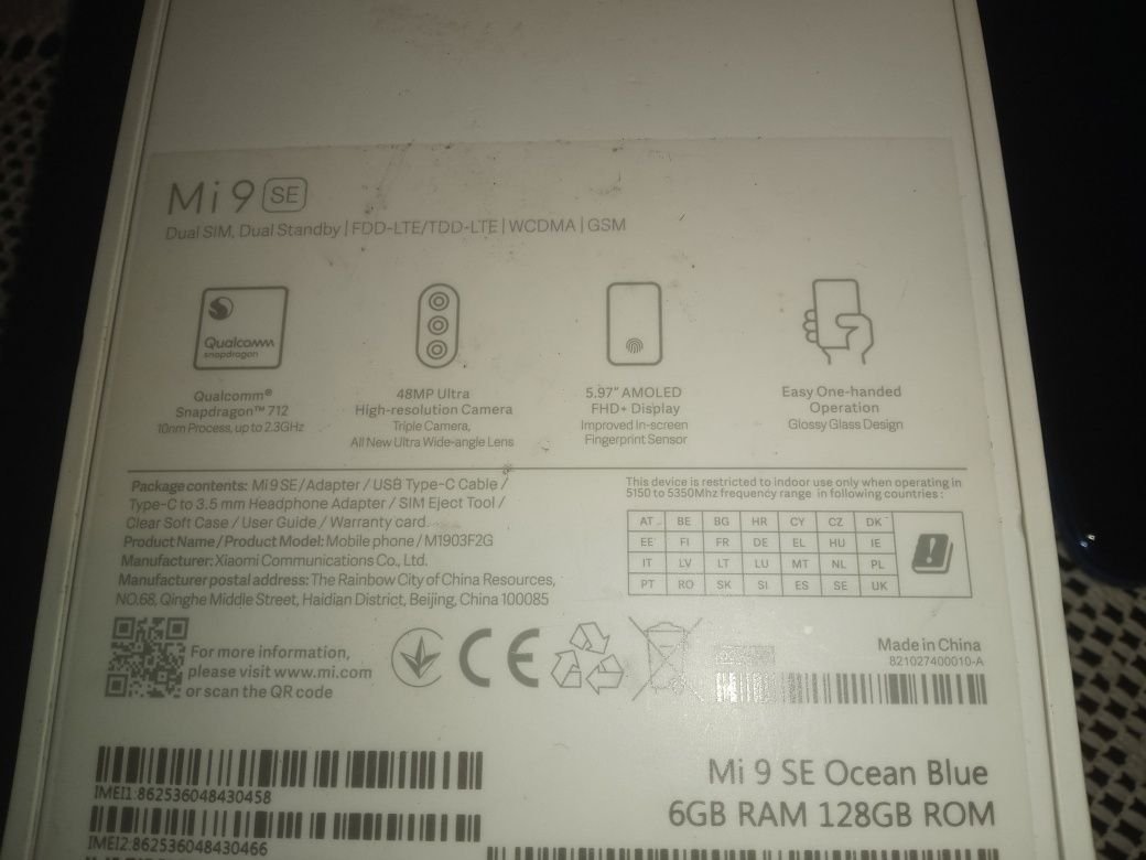 Telefon Xaomi Mi 9SE Niebieski