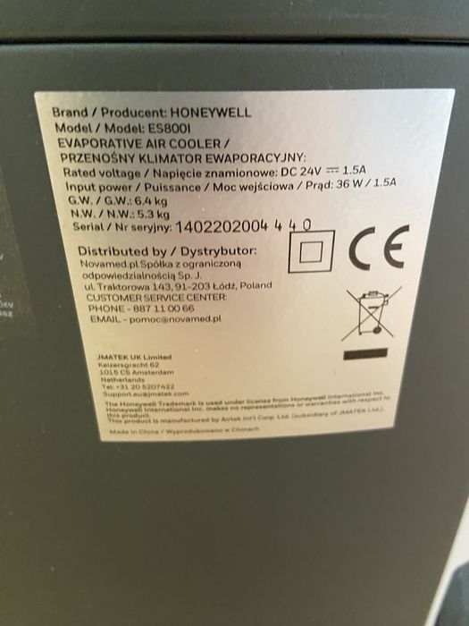 Schładzacz powietrza Honeywell ES800 Klimator ewaporacyjny